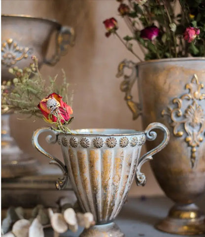 European Retro Iron Goblet Vase — Metal Flowerpot for Home, Living Room, Hotel & Flower Arrangement Decor