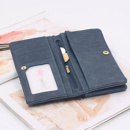 Large Capacity Women's Wallet – Dull Polish Leather, Double Zipper Clutch Wristlet with Phone, Coin & Card Holder Pockets