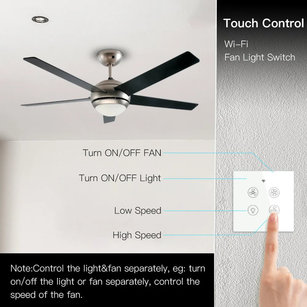 WiFi RF Smart Ceiling Fan Light – 2/3 Way Control, Speed Control, Smart Life/Tuya App, Alexa & Google Home Compatible