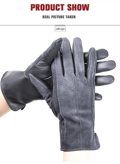 Women’s Winter Touch Gloves – 50% Genuine Leather & 50% Suede, Colorful Warm Leather Gloves