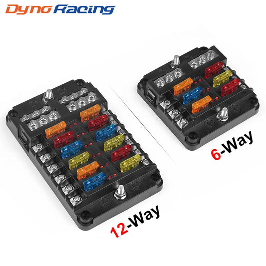 6/12-Way Car & Boat Fuse Box – Waterproof Blade Fuse Block with LED Indicator (12V/32V Auto Marine Power Distribution Panel)