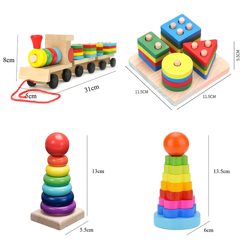 Hot Kids Montessori Wooden Toys – Macaron Blocks, Music Rattles, Colorful Educational Learning Blocks for Babies