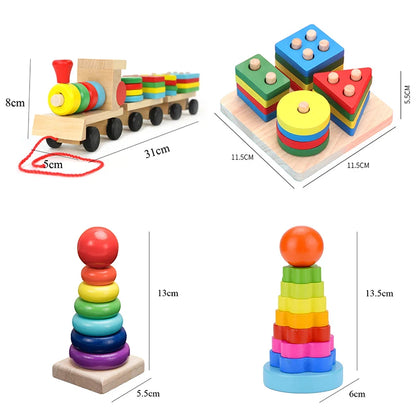 Hot Kids Montessori Wooden Toys – Macaron Blocks, Music Rattles, Colorful Educational Learning Blocks for Babies