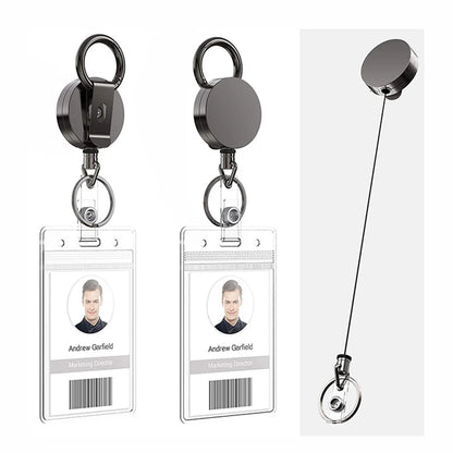 Retractable Metal Wire Keychain Badge Reel: ID Lanyard Holder with Recoil Chain Clips - Outdoor Key Ring Accessory