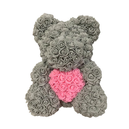 2024 40cm Rose Bear – Heart-Shaped Artificial Flower Teddy Bear for Valentine’s, Wedding, Birthday & Christmas Gifts
