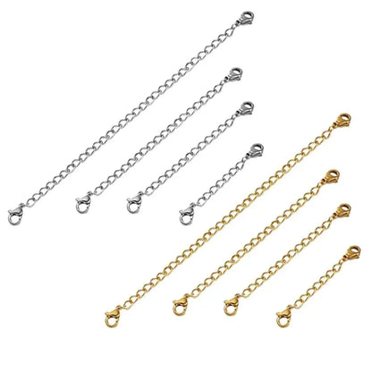10pcs Stainless Steel Jewelry Extender Chains - Adjustable Necklace & Bracelet Extension Links with Lobster Clasps for DIY Crafting