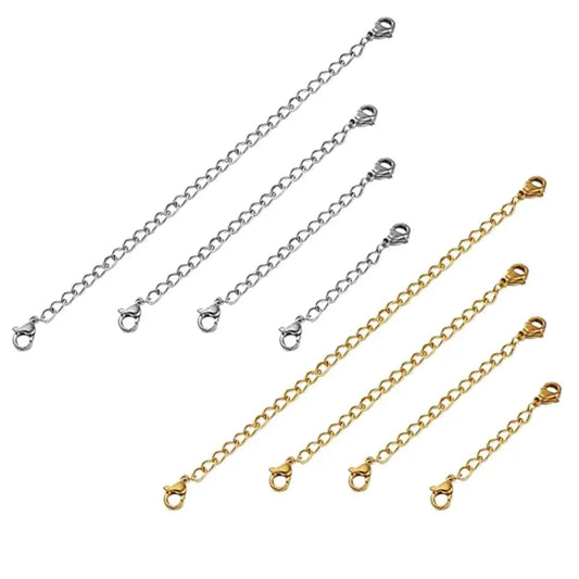 10pcs Stainless Steel Jewelry Extender Chains - Adjustable Necklace & Bracelet Extension Links with Lobster Clasps for DIY Crafting