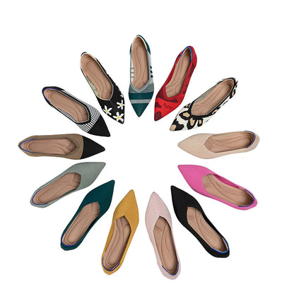 Women’s Pointed Flat Shoes - Comfortable Knitted Elastic Casual Fashion Shoes for Spring & Autumn Wear