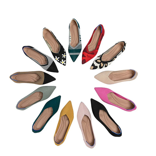 Women’s Pointed Flat Shoes - Comfortable Knitted Elastic Casual Fashion Shoes for Spring & Autumn Wear