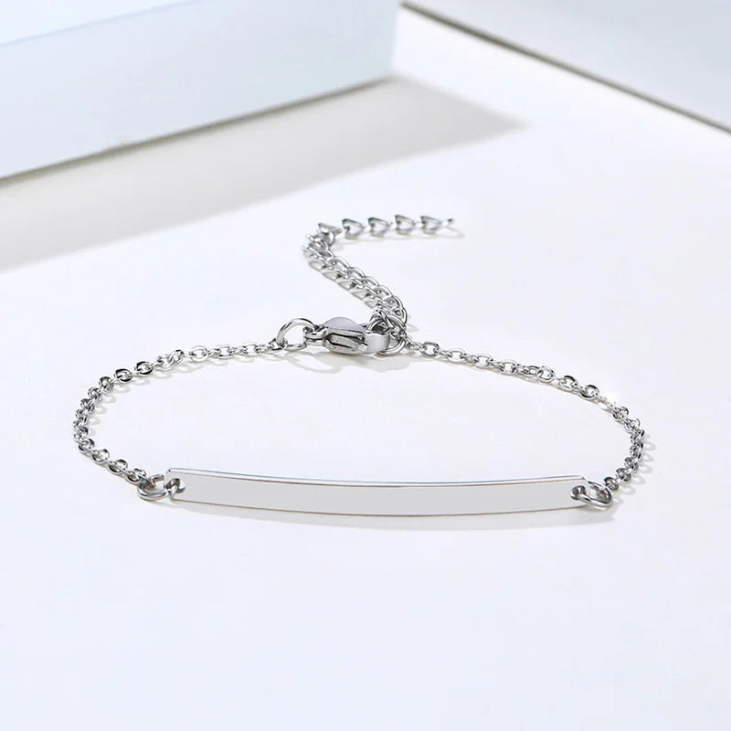 Elegant Personalized ID Bar Bracelet – 5mm Stainless Steel Link Chain for Women with Custom Name or Quote