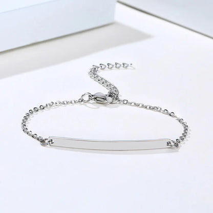 Elegant Personalized ID Bar Bracelet – 5mm Stainless Steel Link Chain for Women with Custom Name or Quote