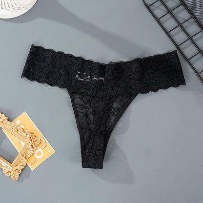 3PCS Lace Floral Women’s Panties - Low Waist Breathable Briefs & Thong, Sexy G-String Transparent Underwear (M-2XL)