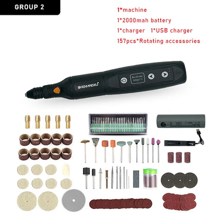 Cordless Electric Rotary Tool – 5-Speed Rechargeable Drill Grinder with LED & Removable Battery for Engraving & Woodworking