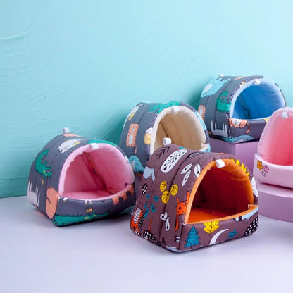 Cute Cartoon Rabbit & Squirrel Mini Pet Cage — Warm Winter Bed House for Hamsters, Mice, Rats & Guinea Pigs