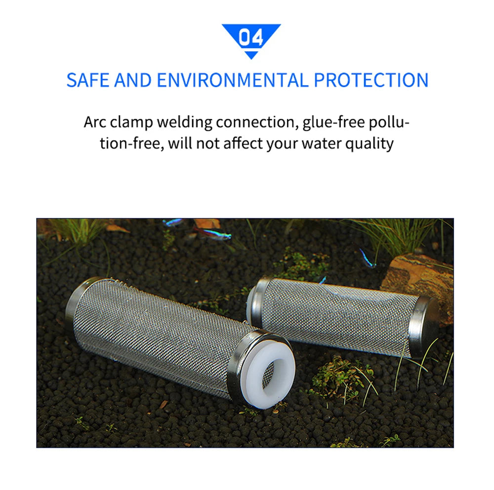 12/16mm Aquarium Inflow Inlet Filter – Stainless Steel Mesh Net Guard, Fish Tank Intake Strainer & Prefilter Cover