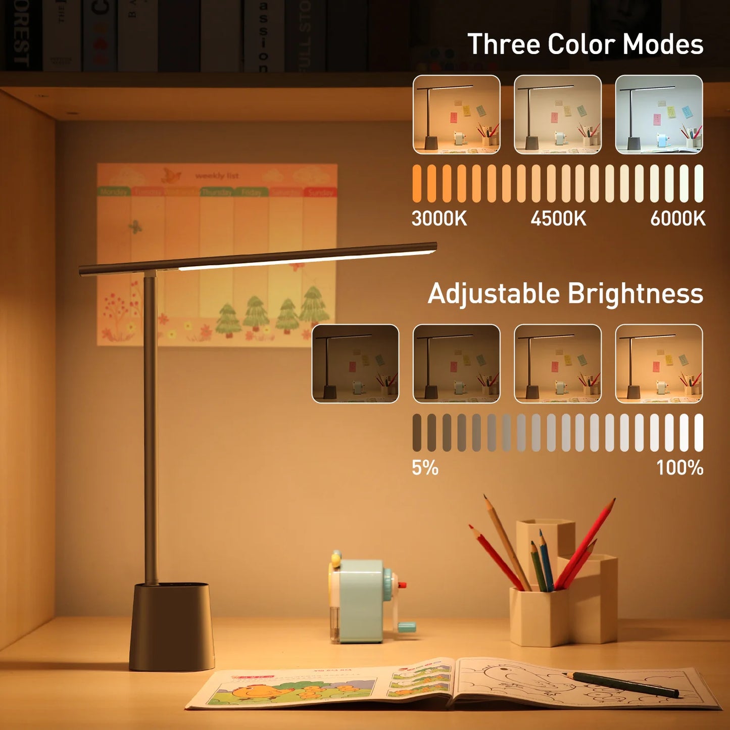 Baseus LED Desk Lamp – Eye Protection, Dimmable, Foldable Table Lamp with Smart Adaptive Brightness for Study & Office