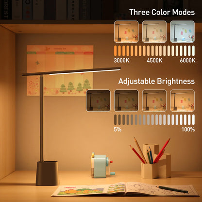 Baseus LED Desk Lamp – Eye Protection, Dimmable, Foldable Table Lamp with Smart Adaptive Brightness for Study & Office