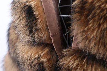 2025 Maomaokong Women’s Real Fur Coat – Natural Raccoon & Fox Fur Jacket with Hood, Warm Winter Outerwear