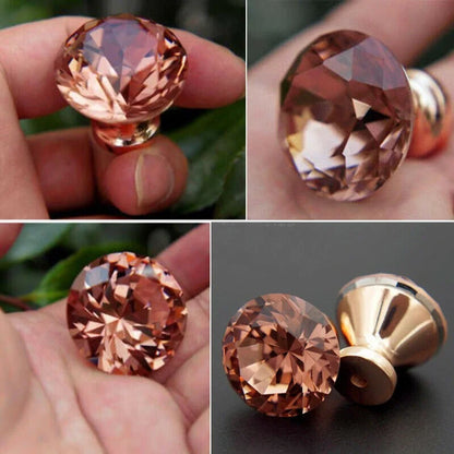 Rose Gold Diamond Shape Cabinet Knobs - Cupboard Crystal Drawer Handles for Kitchen Wardrobe Furniture