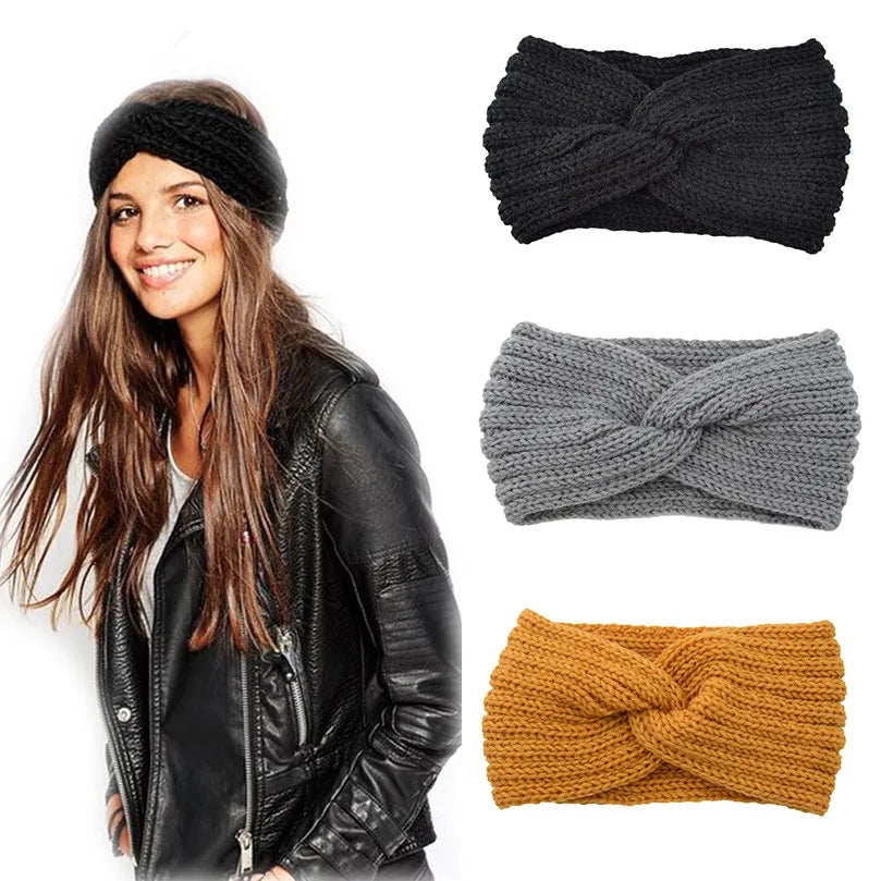 Women's Solid Color Knitted Headband – Elastic Twisted Turban Headwrap, Winter Hair Band for Girls, Fashion Hair Accessories