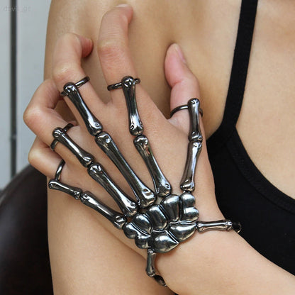 Steampunk Skull Skeleton Bracelet – Gothic Adjustable Elastic Bangle for Men & Women Couples Jewelry