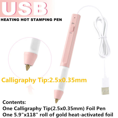 All-in-One USB Heat Foil Pen Kit – Calligraphy & DIY Lettering with 3 Nibs for Custom Foiling