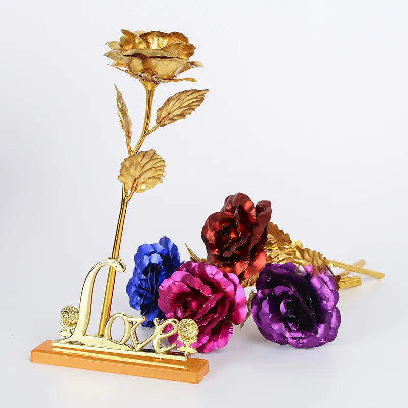 Colorful Galaxy Eternal Rose in 24K Gold Foil Love Base - Perfect Valentine's Day Gift for Girlfriend