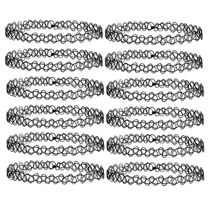 Vintage Stretch Tattoo Choker - Gothic Elastic Charm Necklace for Women & Girls