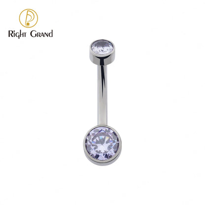 Right Grand ASTM F136 Titanium Belly Button Ring - 14G Internally Threaded Navel Piercing with Clear Zircon Bezel Body Jewelry