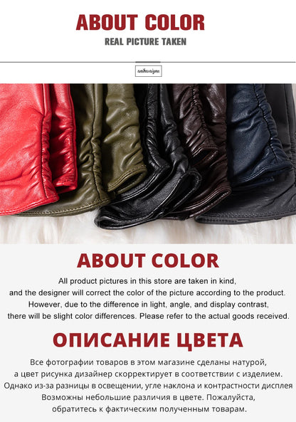 Women’s Winter Touch Gloves – 50% Genuine Leather & 50% Suede, Colorful Warm Leather Gloves