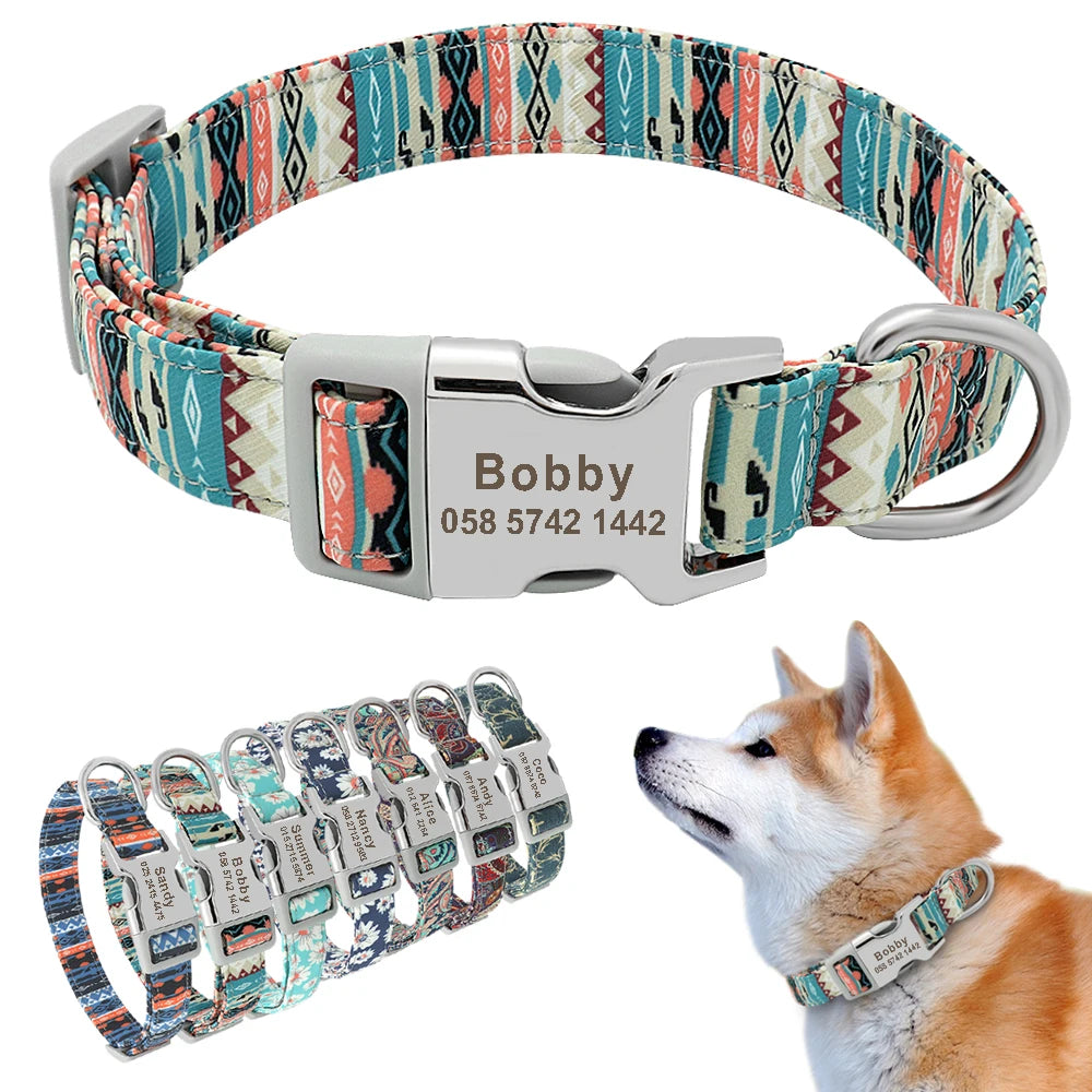 Adjustable Nylon Dog & Cat Collar – Personalized ID Collar with Engraved Name Buckle, Anti-Lost for Small, Medium & Large Pets