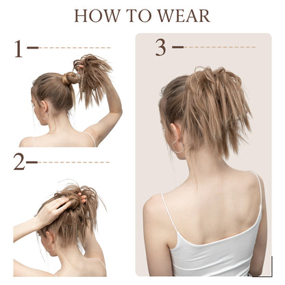 Synthetic Fake Hair Messy Bun Chignon – Elastic Scrunchy Curly Hairpiece, Flexible Band SARLA Synthetic Extension