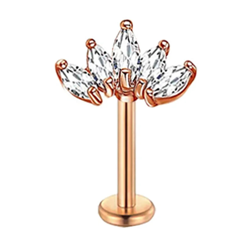 Crystal Flower Tragus Piercing Earring – 16G Cross Cartilage, Helix, Conch, Rook, Lobe & Labret Stud Jewelry