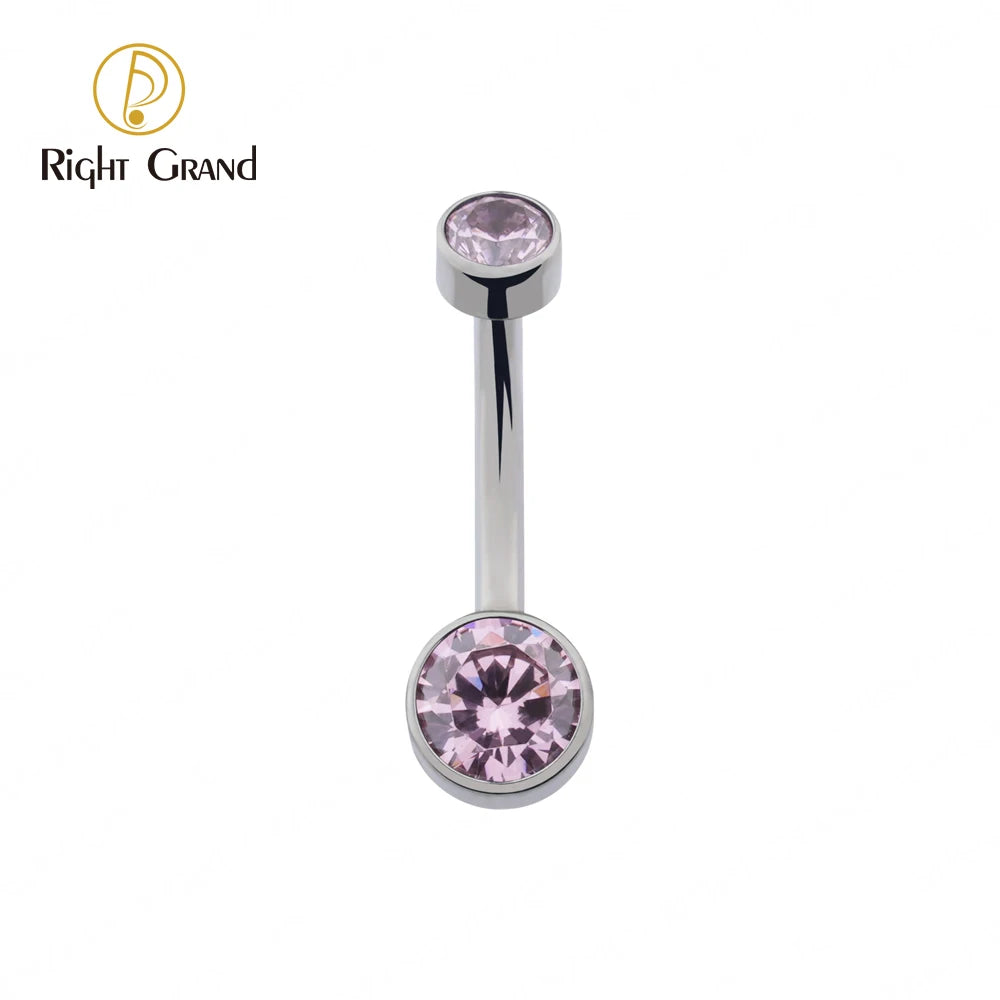 Right Grand ASTM F136 Titanium Belly Button Ring - 14G Internally Threaded Navel Piercing with Clear Zircon Bezel Body Jewelry