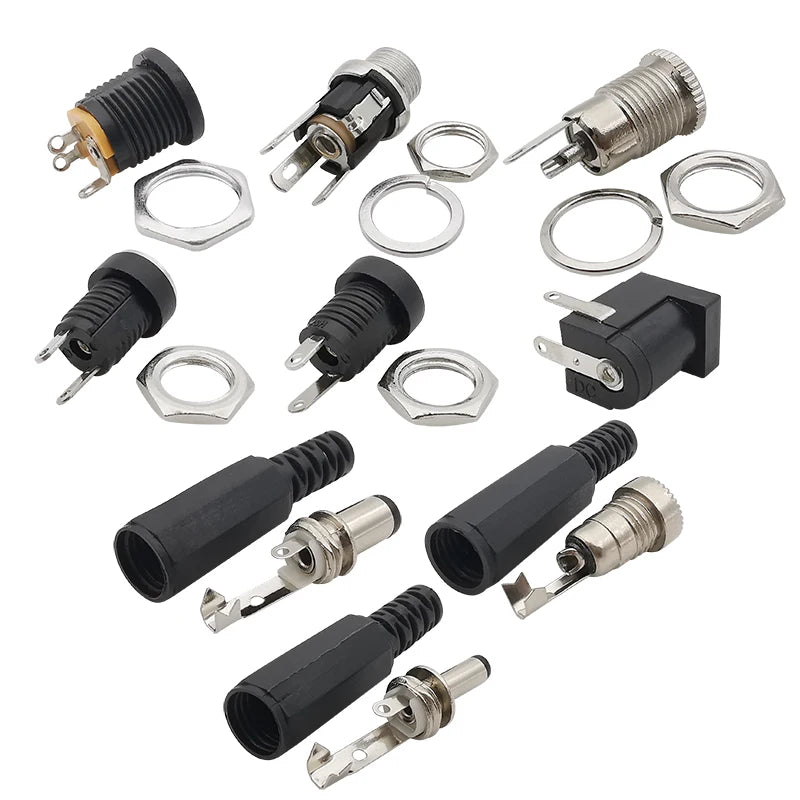 10Pcs DC Power Connectors 5.5x2.1mm & 3.5x1.3mm – Male Female Jack Socket, Nut Panel Mount DC Power Adapter Connector