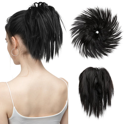Synthetic Fake Hair Messy Bun Chignon – Elastic Scrunchy Curly Hairpiece, Flexible Band SARLA Synthetic Extension