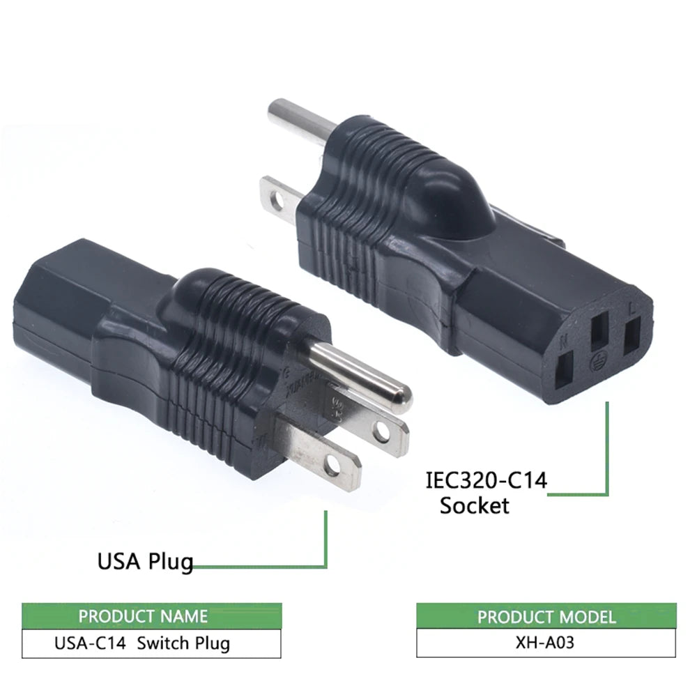 NEMA 5-15P to IEC C13 Power Adapter - US 3-Prong Male to IEC Female Converter for PDU and UPS, Black