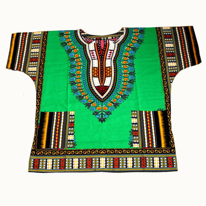 African Dashiki Cotton T-Shirt - Traditional Printed Unisex Fashion Top with Vibrant Ethnic Style Design