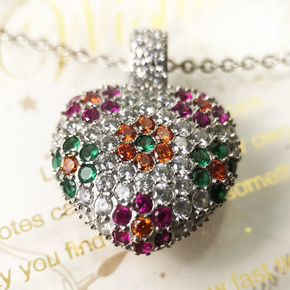 925 Sterling Silver Heart Necklace — Colorful Flower Romantic Summer Jewelry for Women