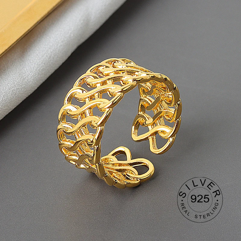 925 Sterling Silver Women’s Open Wave Ring – Irregular Wide Noodle Design Gift