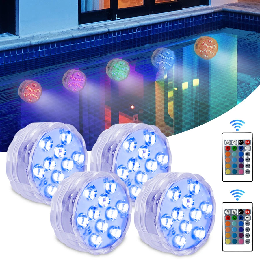 10 LED RGB Underwater Pool Light – Remote Control, Battery Operated, Waterproof Dive Lamp for Aquarium, Vase, and Fish Tank