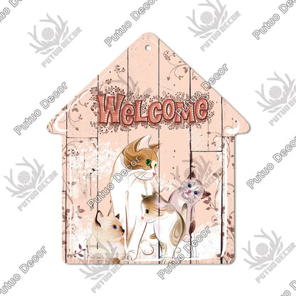 Putuo Decor Welcome House Shaped Wooden Sign – Rustic Hanging Plate for Home, Living Room Wall Decor
