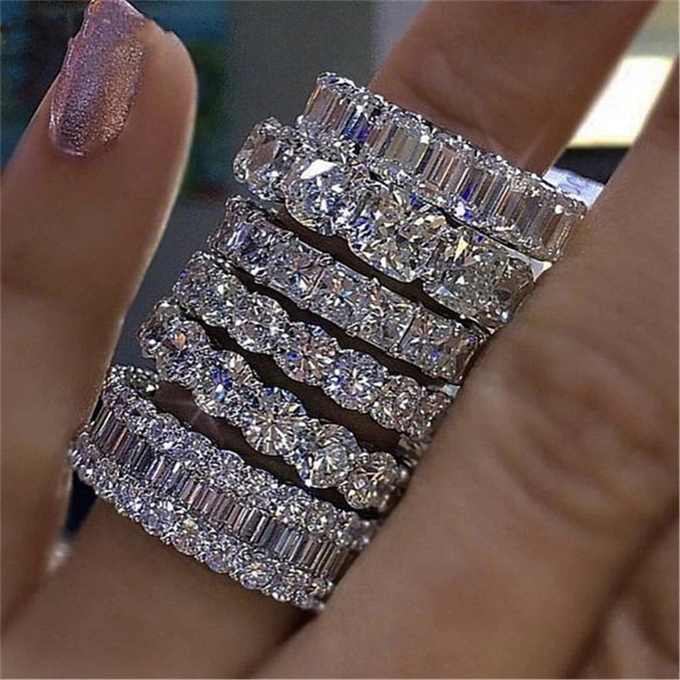 925 Sterling Silver Eternity Band Ring - CZ Diamond Promise Engagement Wedding Jewelry for Women & Men
