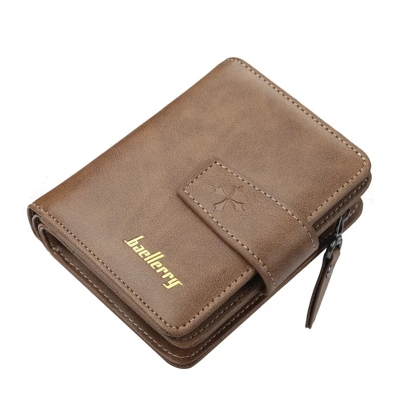 New Business Men’s Wallet — High-Quality PU Leather Zipper Card & Coin Holder, Vintage Male Purse