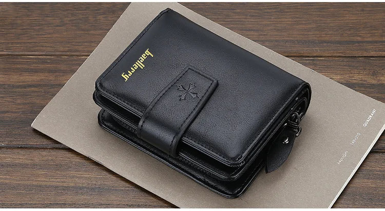 New Business Men’s Wallet — High-Quality PU Leather Zipper Card & Coin Holder, Vintage Male Purse