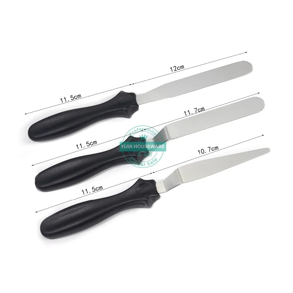 Small 3-Piece Cranked (Angled) Spatula Palette Knife Set — Icing, Fondant & Cake Decorating Tools