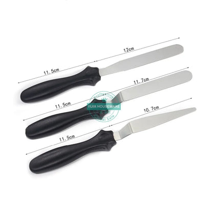 Small 3-Piece Cranked (Angled) Spatula Palette Knife Set — Icing, Fondant & Cake Decorating Tools