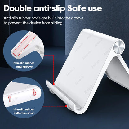 Adjustable Folding Tablet Stand: Desktop Holder for 7.9 to 11 inch Tablets - iPad, Xiaomi, Samsung, Mobile Phone Support