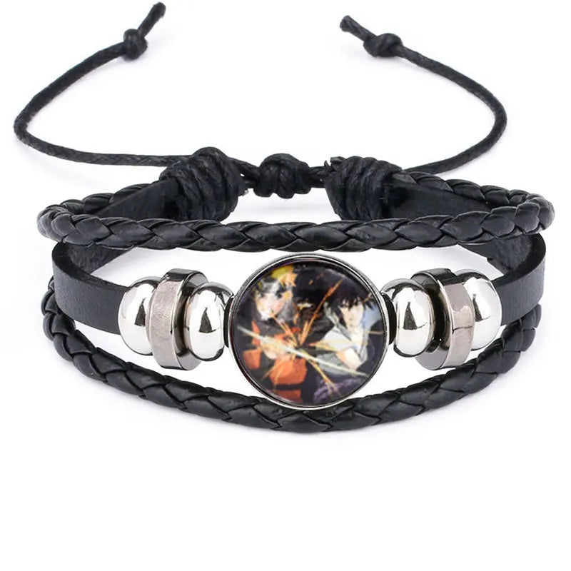 Anime Sharingan Eye Leather Bracelet – Vintage Goth Fashion Bangle for Men Fans Jewelry Gift