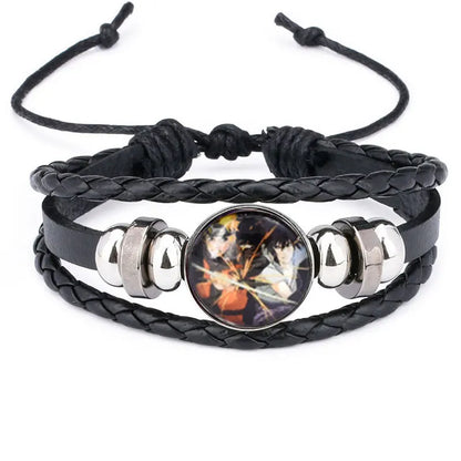 Anime Sharingan Eye Leather Bracelet – Vintage Goth Fashion Bangle for Men Fans Jewelry Gift